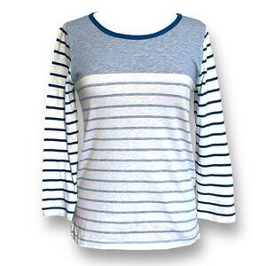 J Crew Womens Colorblock Stripe Tee Sz S Blue White Nautical Preppy Coastal Top